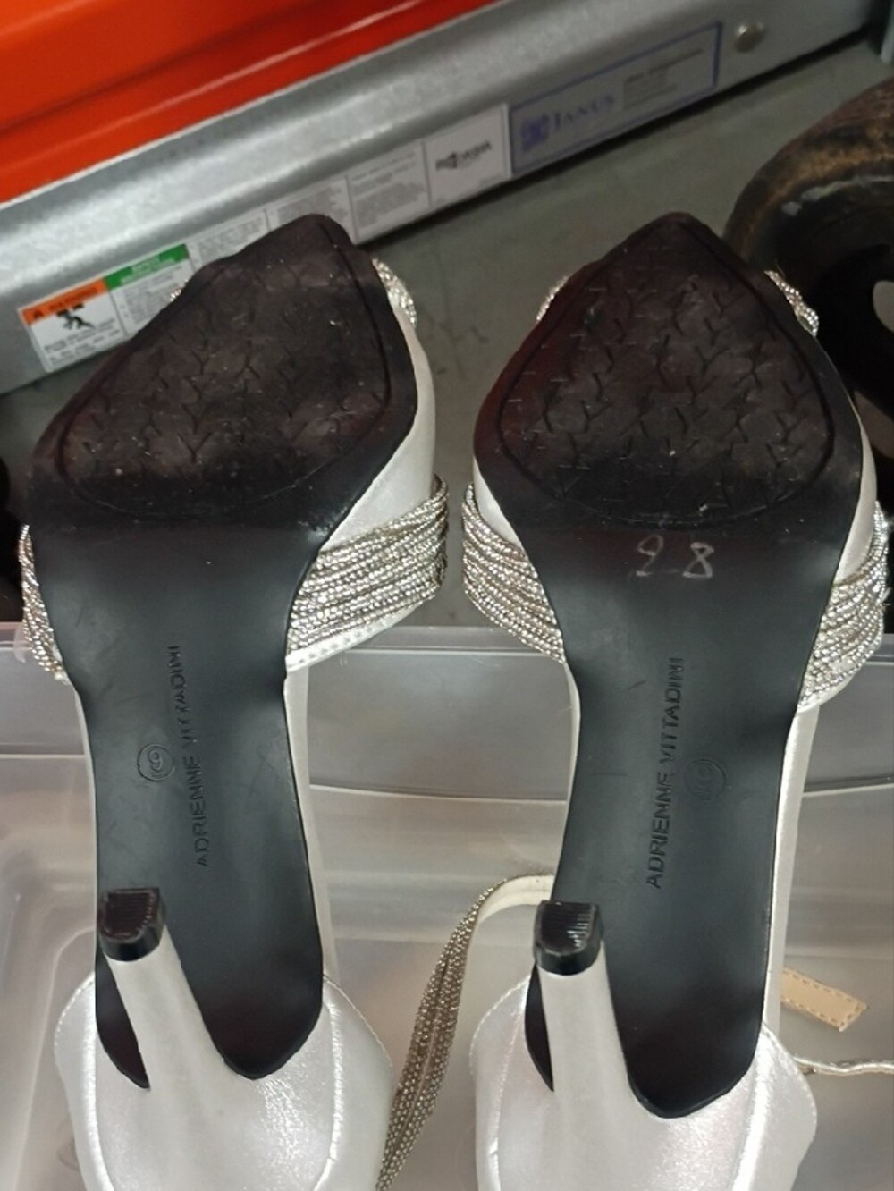 Adrienne Vittadini Silver Embellished Pointed-Toe Ankle Strap Sparkle High Heels - Picture 2 of 4